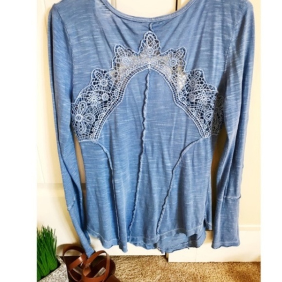 Free People Keepsake Crochet-Inset Henley Top S - Picture 4 of 7